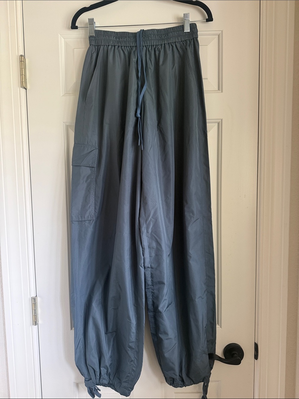 TIBI: Italian sport nylon wide leg pull on pants (blue grey)